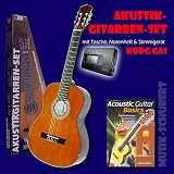Produkt-Bild: Konzertgitarre 4/4 Gr&ouml;&szlig;e aus ausgesuchten H&ouml;lzern gefertigt im SET mit Tasche, Lernheft (+CD), KORG Stimmger&auml;t und Plektrum - F&uuml;r den perfekten Einstieg ins Gitarrespiel!