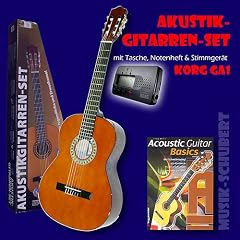 Konzertgitarre 4/4 Gr��e aus ausgesuchten H�lzern gefertigt im SET mit Tasche, Lernheft (+CD), KORG Stimmger�t und Plektrum - F�r den perfekten Einstieg ins Gitarrespiel!