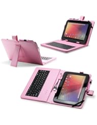 PC Accessory: Fosmon Leather Case with Stand, USB Keyboard and Stylus for 10" Tablets (10.1" ePad / aPad, Google Nexus 10, Acer Iconia Tab A200, and More) - Light Pink - Fosmon