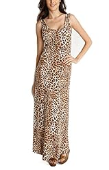 Scoop Neck Animal Print Leopard Print Open-Back Sleeveless Tank Polyester/Spandex Maxi Dress 