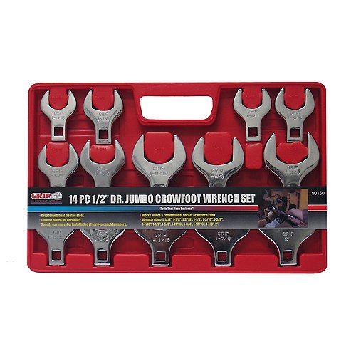 Grip-On Tools JUMBO Crowfoot Wrenches - 1/2in. Drive, 14-Pc. Set