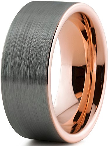 Tungsten Wedding Band Ring 9mm for Men Women Comfort Fit 18K Rose Gold Plated Pipe Cut Flat Brushed Polished Lifetime Guarantee