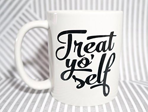 Parks &amp; Recreation "TREAT YO SELF" Coffee Mug, 11 OZ COFFEE MUG. TREAT YO SELF MUG / PARKS AND RECREATION MUG Parks and Recreation Tom Haverford Treat Yo Self Workplace Comedy TV Television Show
