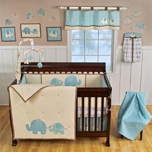 Sumersault Spotted Ellie 4 Piece Crib Set, Cream/Chocolate/Blue