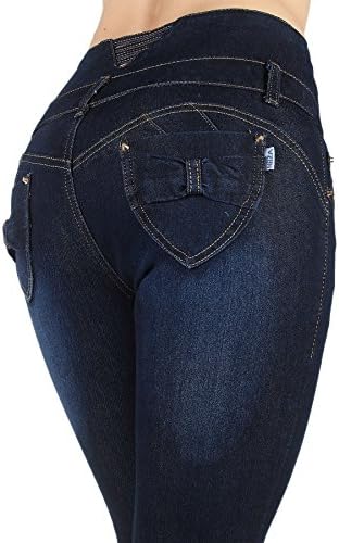 YH1090 - High Rise Colombian Style Stretch Denim, Butt Lift, Skinny Jeans in Dark Blue Size 1