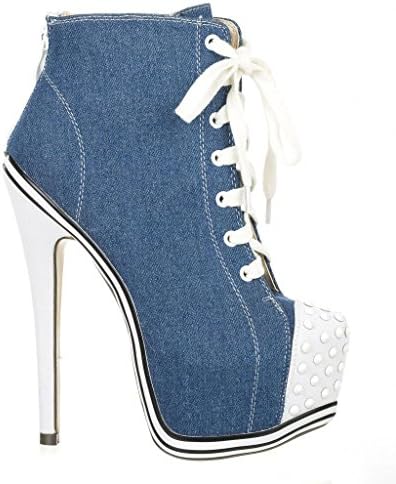 Canvas Fashion High Heel Platform Lace Up Ankle Bootie MANIAC-10