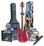 Ashton AB2TRD Starter Electric Bass Guitar with Practice Amplifier and Built-In Tuner - Red
