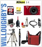 Nikon 1 J1 10.1 MP HD Interchangeable Lens Digital System Camera with with 10-30mm VR 1 NIKKOR (Red) + LEXSpeed 32GB SDHC Memory Card + Deluxe Digital SLR Camera Bag + 3pc 40.5mm Multi-Coated Essential Filter Kit + Sunpak 620-9002TM Tri-Monopod & Much More! Willoughby's Est. 1898 Deluxe Nikon 1 Starter Bundle