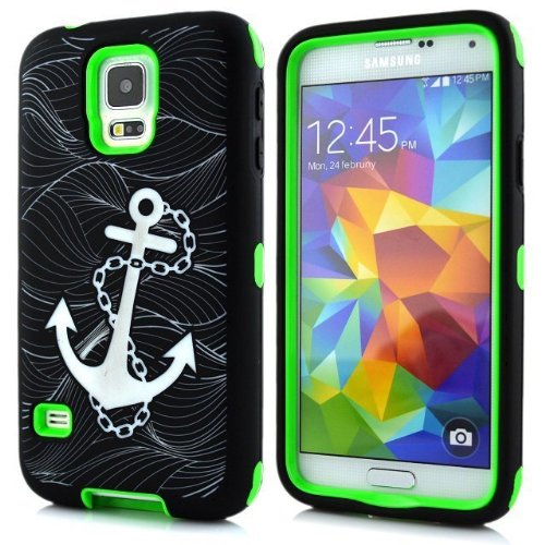 QIBOX® Armor Hybrid Boat Anchor Soft Silicone PC Hard Back Case Cover for Samsung Galaxy S5 (Green)