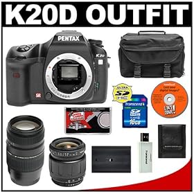 Pentax K20D Digital SLR Camera with Tamron 28-80mm and 70-300mm Lens + 16GB Card + D-LI50 Battery + Case + Cameta Bonus Accessory Kit