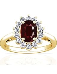 18K Yellow Gold Cushion Cut Ruby Ring With Sidestones