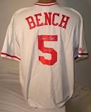 Johnny Bench Autographed/Hand Signed Cincinnati Reds Cooperstown Baseball Jersey with HOF 89 Inscrip