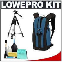 Lowepro Flipside 200 Backpack Camera Case (Arctic Blue) + Tripod + Accessory Kit for Canon Rebel XSi, XS, T1i, XTi, 40D, 50D, Nikon D40, D60, D5000, D90, D300, D700, Olympus Evolt E-30, E-450, E-520, E-620, and Sony Alpha A200, A300, A350, A700 Digital SLR Cameras