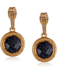 Bronze with Multi-Plating Two-Tone Blue Gold Stone Round Drop Earrings