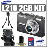 Samsung L210 10.1MP 3X Digital Camera Black and 2GB Accessory Kit With Samsung 3 Year Warranty