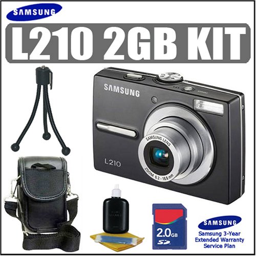 Samsung L210 10.1MP 3X Digital Camera Black and 2GB Accessory Kit With Samsung 3 Year Warranty