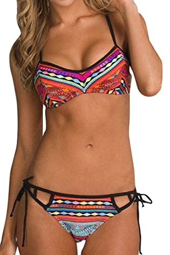 Dearlovers Women 2pcs Geometric Print Padded Swimsuit Bikini Swimwear