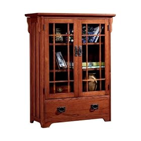 Craftsman Wide Three shelf Bookcase With Glass Doors, 3-SHELF, DARK OAK by Home Decorators Collection