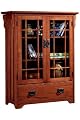 Craftsman Wide Three - shelf Bookcase With Glass Doors, 3-SHELF, DARK OAK