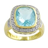 4 Cttw Blue Topaz & 0.15 Ct Diamond 14 Karat Yellow Gold Ring Size 7
