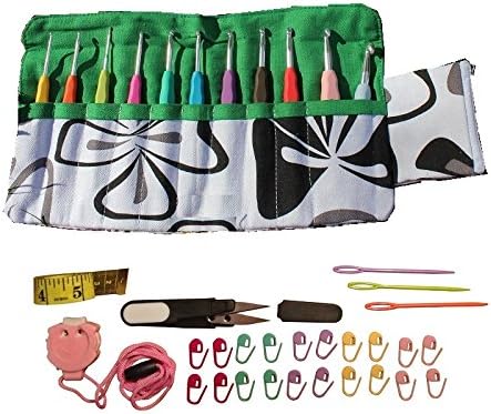 Sparkling Pumpkin 38pcs Crochet Set - Ergonomic Crochet Hook Set with Multiple Accessories - Green Floral Hook Case, Yarn Needles, Stitch Markers, Measuring Tape, Yarn Snips & More!