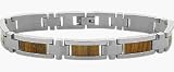 Mens Stainless Steel & Faux Wood Bracelet