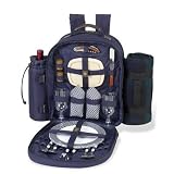 Picnic at Ascot 021BLK-P Classic-Ultimate Picnic Backpack for 2 Black Plaid