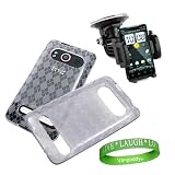 Sprint HTC EVO 4G Car Mount Accessories Kit: Argyle Clear Diamond Flex Rubber Skin Case + HTC EVO 4G Windshield Mount + Live * Laugh * Love VG Silicone Wrist band!!!