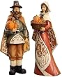 Set of 2 Harvest Man and Woman Pilgrim Carved Thanksgiving Figures