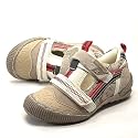 KIDS , Kinder Echtleder T-Sandale, Halbschuh, Klett, beige-weiss