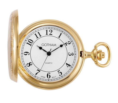 Gotham Men's Gold-Tone Polished Finish White Dial Covered Quartz Pocket Watch # GWC15442GA