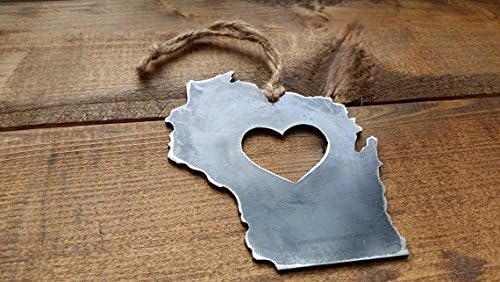 RVMetalshop Love Wisconsin Handcrafted Rustic Steel Heart Ornament