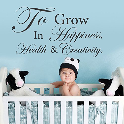 To Grow In Happiness Health & Creativity Nursery Wall Decal Baby Nursery Quote Vinyl Nursery Wall Sticker Words Wall Letters Graphic Home Art Decor Black