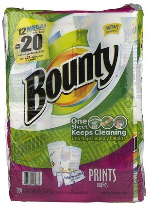 Bounty Select A Size, Mega Roll (1.5X Regular), 2 Ply, Prints-12ct (Pack of 2)