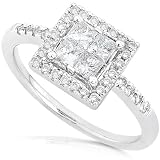 Search : 3/4ctw Princess & Round Diamond Engagement Ring in 14kt White Gold (HI/I1-I2)