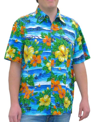 Squish Mens Hawaiian Shirt Classic Tropical Island Scene
