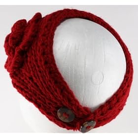 Buy 100% Handmade Knit Flower Headband, Ponytail Styling, Red by NYGiftStop Headband