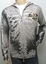 Ed Hardy by Audigier Men Hoody Sweater Skeleton Zip Silver Foil