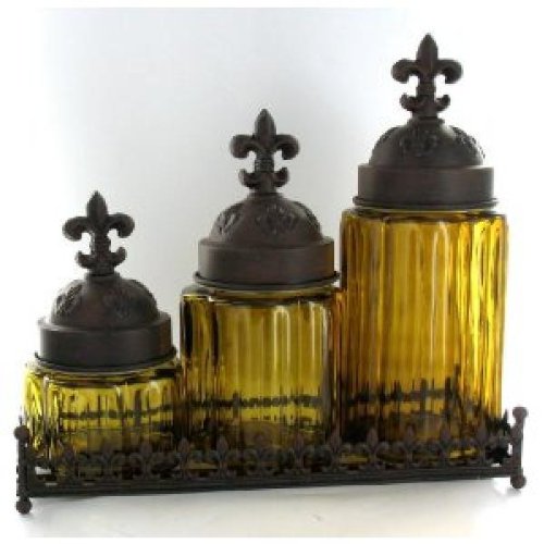 Amber Glass Kitchen Bathroom Canister Set w/ Lids