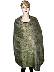 Antique Straw Green Color Jamawar India Pashmina Shawls,wrap Throw Reversible