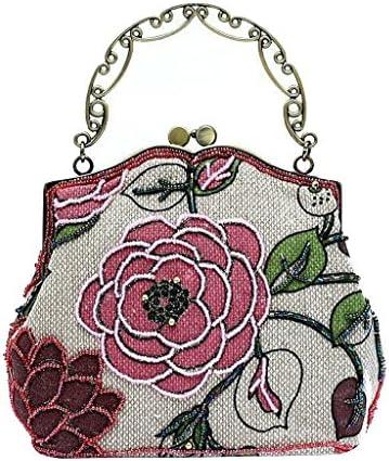 Melete Women's Small Handbag Flower Print Beaded Tote Evening Bag with Chain Gift Idea Pink