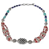 Necklaces in Silver & Lapiz and Turquoise Gemstone with Silver Amulet 19 inches