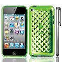 iPod Touch 4G Grün Diamant Muster 3D Effekt TPU Silikonschutzhülle für Apple iPod Touch 4G 5G Hülle Tasche Case Schale Skin, Plus Mit Eingabestift, Displayschutzfolie und Reinigungstuch