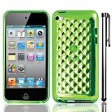 iPod Touch 4G Grün Diamant Muster 3D Effekt TPU Silikonschutzhülle für Apple iPod Touch 4G 5G Hülle Tasche Case Schale Skin, Plus Mit Eingabestift, Displayschutzfolie und Reinigungstuch