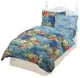 Hawaiian Tropic Print Blue Comforter Set - California King