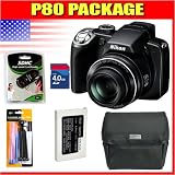 cheap Nikon Coolpix P80 10.1MP Digital Camera with 18x Wide Angle Optical Vibration Reduction Zoom (Black) Package 1