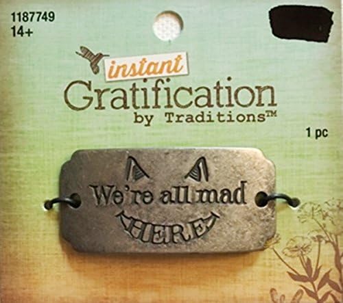 Alice in Wonderland "We're All Mad Here " Burnished Silver Compass Pendant