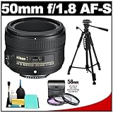 Nikon 50mm f/1.8 G AF-S Nikkor Lens with 3 (UV/FLD/CPL) Filter Set + Tripod ....