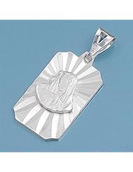 Sterling Silver Virgin Mary Catholic Pendant Polished Charm Pure 925 New 24mm with 0.8mm Snake Chain