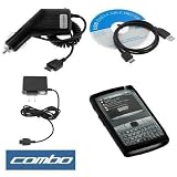 Black Rubber Silicone Skin Cover Case + Rapid Car Charger + Home Travel Charger + USB Data Cable for AT&T Samsung i907 Epix Smartphone